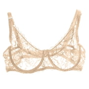 Women's Sexy Lace Push Up Plus Size Bra Sheer Balconette Underwire Unlined Beige 36