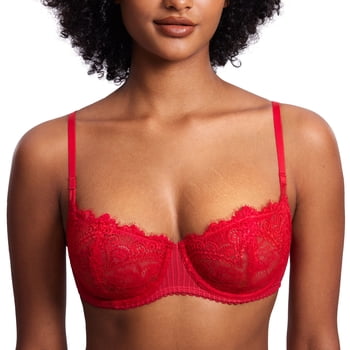 Women's Sexy Lace Push Up Plus Size Bra Sheer Balconette Underwire Unlined