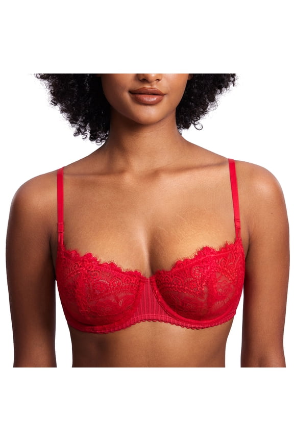 Women's Sexy Lace Push Up Plus Size Bra Sheer Balconette Underwire Unlined