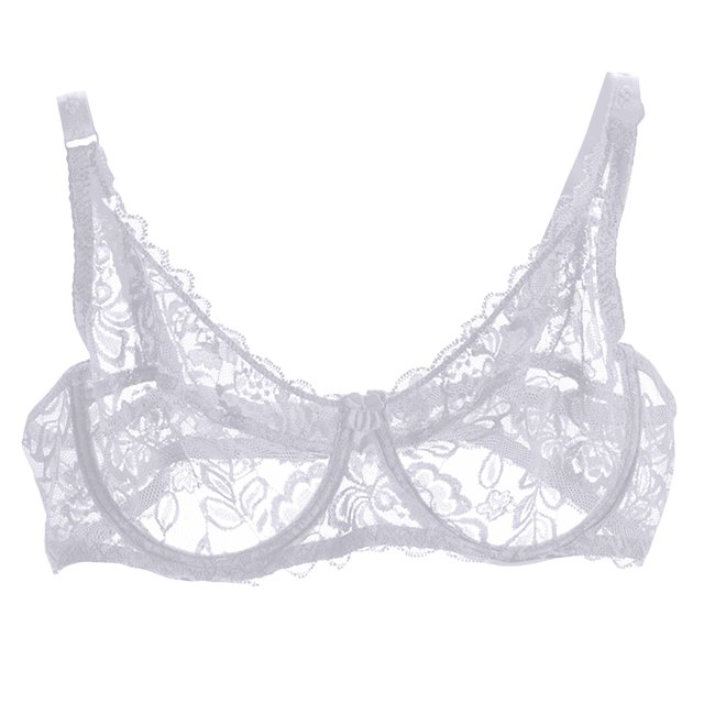Women's Sexy Lace Push Up Plus Size Bra Sheer Balconette Underwire Unlined White 36