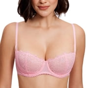 Women's Sexy Lace Push Up Plus Size Bra Sheer Balconette Underwire Unlined