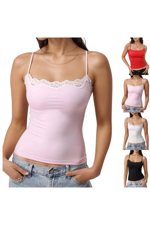 Women's Sexy Lace-Trim High-Stretch U-Neck Camisole Black XS