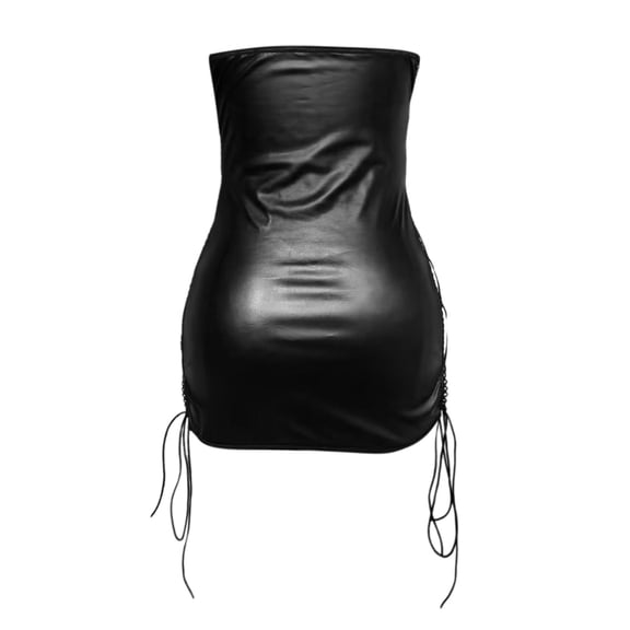Women's Sexy Leather Strapless Tube Top Bodycon Mini Dress Club Party Night Outfit Date Night Wear