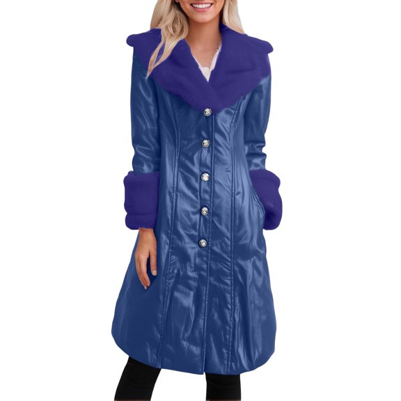 Women's Sexy Leather Trench Coat with Lapel Collar Long Jacket Outerwear Stylish Button Down Sleeve