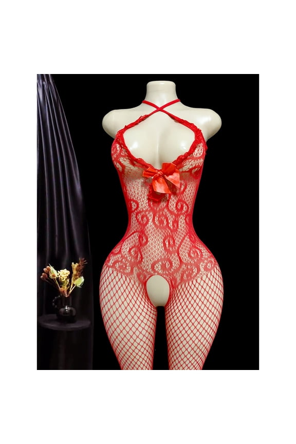 Women's Sexy Lingerie, Fishnet Bodystocking, Cutout Jacquard Bodysuits Bow, Open Design Leggings, Women's Sexy Lingerie, High Stretch Doll Bodystocking, Valentine's Day Gifts/Anniversaries Perfect