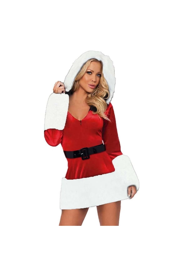 Women's Sexy Lingerie - Furry Hooded Dress for Christmas Parties and Festive Nights