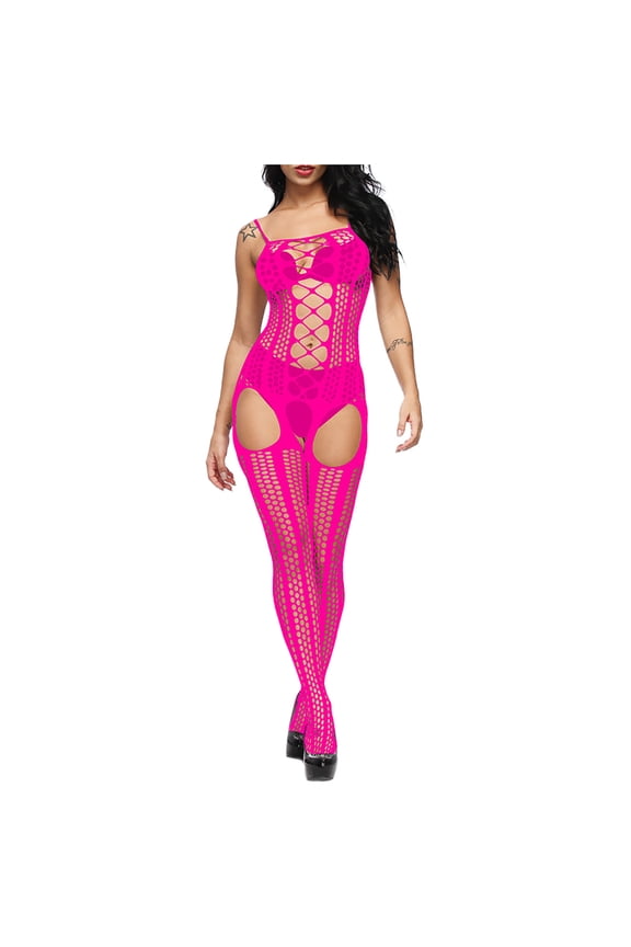 Women's Sexy Lingerie, Sleep & Lounge on Clearance Plus Size Sexy Womens Lingerie Fishnet Open Crotch Seamless Mesh Netting Stockings Chemise Hollow Out Bodysuit Sleepwear Under 5$