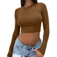 thumbnail image 1 of Women's Sexy Long Sleeve Crop Top 2023 Crew Neck Basic Fitted Tight Cropped T Shirts, 1 of 4