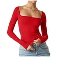 thumbnail image 1 of Women's Sexy Long Sleeve Crop Top Square Neck Basic Slim Fit T Shirt, 1 of 5