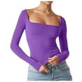 thumbnail image 1 of Women's Sexy Long Sleeve Crop Top Square Neck Basic Slim Fit T Shirt, 1 of 5