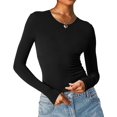 thumbnail image 1 of Women's Sexy Long Sleeve Square Neck Tops Slim Fitted Double Lined Basic Shirts, 1 of 3