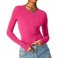 thumbnail image 1 of Women's Sexy Long Sleeve Square Neck Tops Slim Fitted Double Lined Basic Shirts, 1 of 3