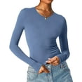 thumbnail image 1 of Women's Sexy Long Sleeve Square Neck Tops Slim Fitted Double Lined Basic Shirts, 1 of 3