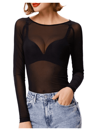 Womens Sheer Mesh Shirt T-shirt Insert See Through Ladies Tee Crop Top Size  8-22