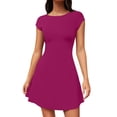 thumbnail image 1 of Women's Sexy Low Back Mini Dress Short Sleeve Crew Neck A-Line Graduation Sundress, 1 of 6