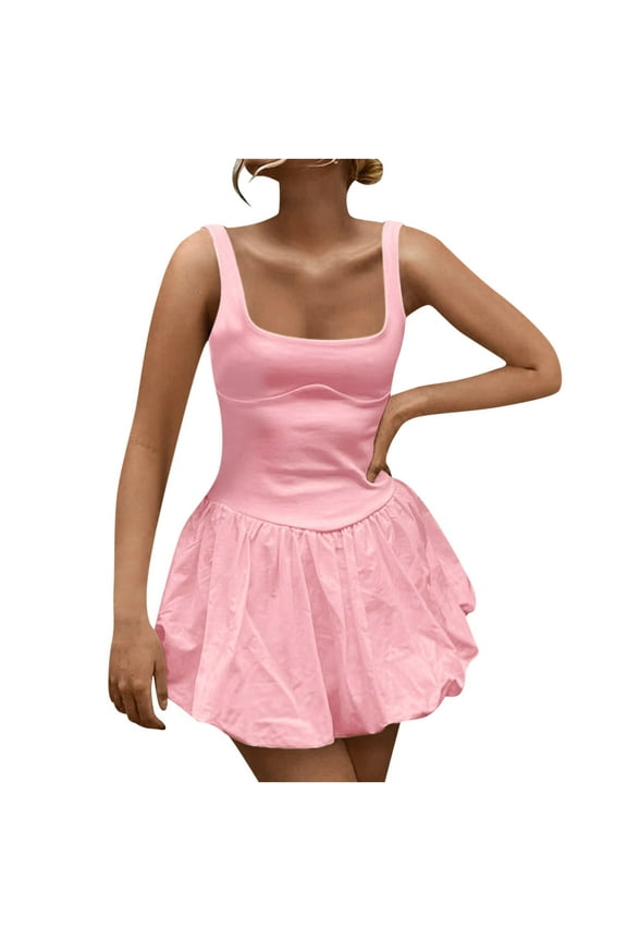 Women's Sexy Low Cut Bustier Dress Spaghetti Strap Square Neck Y2K Girls Going Out Party Club Mini Dresses