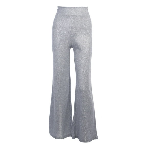 Women's Sexy Metallic Sparkly Wide Leg Pants Elastic High Waist Shiny Trousers for Dance Festival Clubwear