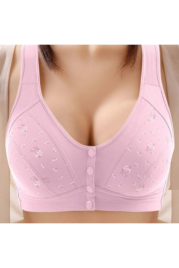 Women's Sexy Middle-Aged and Elderly Printed Front Buckle No Steel Ring Underwear, Comfortable and Supportive Bra for Daily Wear, Limited Time Offer Under 10 Dollars