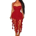 thumbnail image 1 of Women's Sexy Neck Sleeveless Irregular Dress - Backpack Design, Flowy Hem for Summer/Beach Parties, 1 of 5
