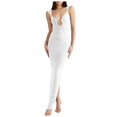 thumbnail image 1 of Women's Sexy Neon Asymmetrical Spaghetti Strap Dress Deep V-Neck Sleeveless Bodycon Midi Club Dress, 1 of 7