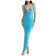 thumbnail image 1 of Women's Sexy Neon Asymmetrical Spaghetti Strap Dress Deep V-Neck Sleeveless Bodycon Midi Club Dress, 1 of 6
