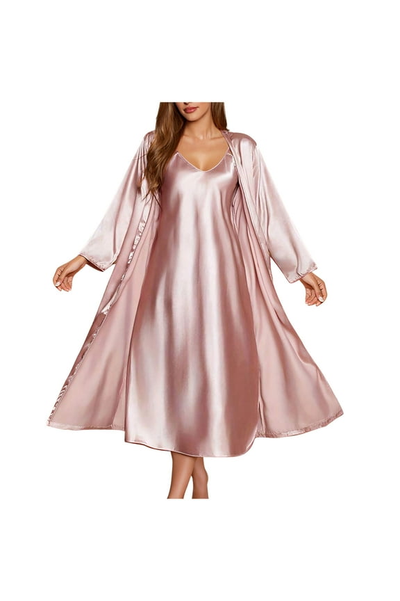 Women's Sexy Nightgown with Robes Set 2 Piece Long Satin Soft Nightwear Lightweight Bathrobes Sexy Wedding Bride Kimono Sleepwear Sets