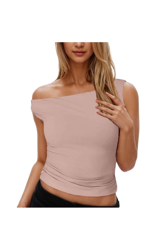 Women's Sexy Off Shoulder Shirt Long Sleeve Double Lined Tops Side Ruched Fitted Tees