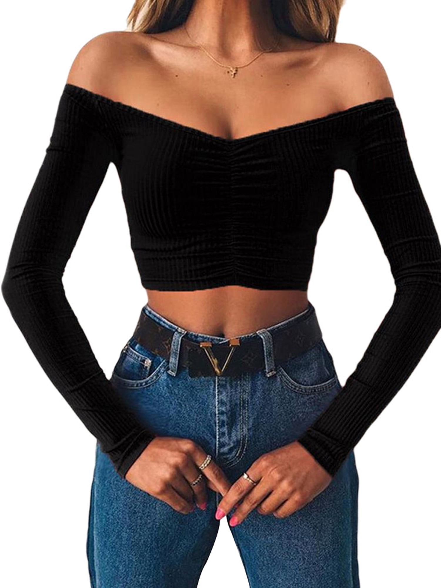 Off The Shoulder Crop Top Long Sleeve