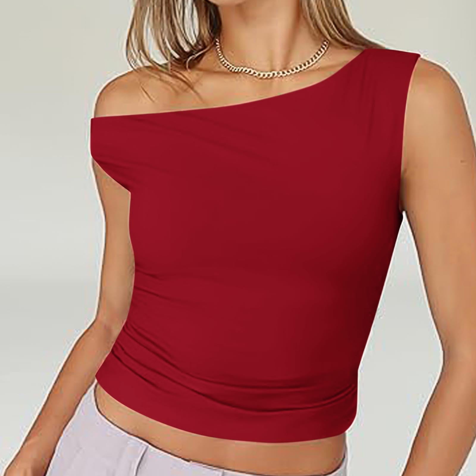 Women s Sexy Off Shoulder Tops Sleeveless Casual Loose Fit Shirts Oversized Blouse Tunic Tops One Shoulder Cami Vest Walmart