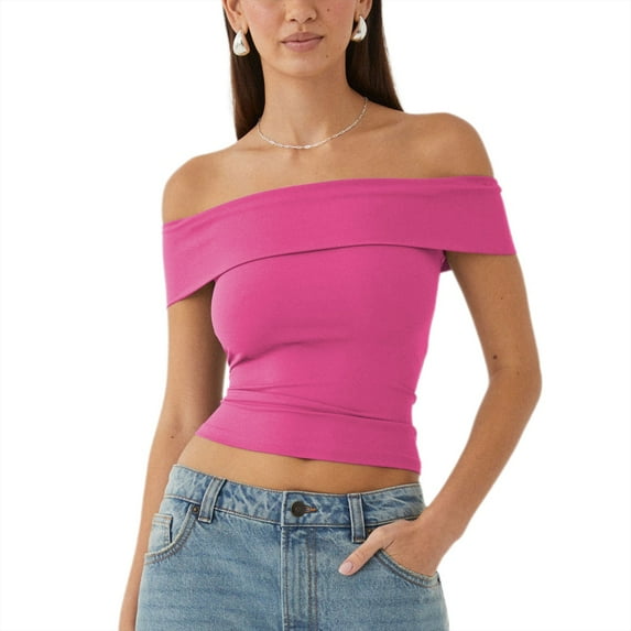 Women's Sexy Off Shoulder Tops Y2K T-Shirt Slim Fit Summer Fall Blouse Going Out Nightout Shirt