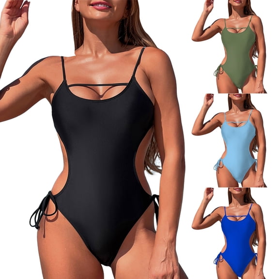 Women's Sexy One Piece Bathing Suit Tummy Control Swimsuit (Black, S)