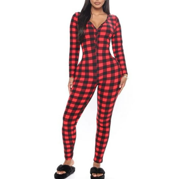 Women's Sexy One Piece Onesies Print Sleepwear Holiday Ugly Christmas Pajamas Jumpsuit Rompers Clubwear Nightwear for Women