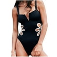 thumbnail image 1 of Women's Sexy One Piece Swimsuit Flower Hollow Side Ruched V Neck Cutout Tummy Control Bathing Suit Swimwear, 1 of 3