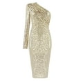 thumbnail image 1 of Women's Sexy One Shoulder Long Sleeve Sequin Sparkle Dress Ruched Evening Gown Midi Formal Dresses, 1 of 8