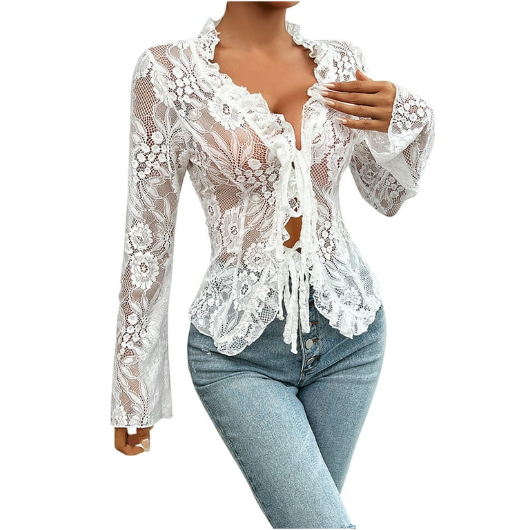 LbsKUS Clearances! Womens Sheer Cover Ups Sexy Lace Tops Long