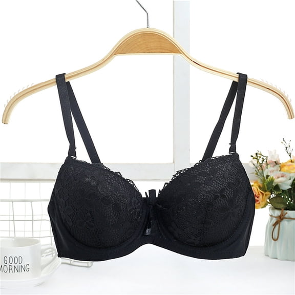 BLTIBY Women's Push up Bra Underwire Seamless Adjustable Lace Printed Comfort Lightly Padded Plunge Bras Fashion Breathable Black S