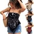 thumbnail image 1 of Women's Sexy Paisley Bandana Tube Top Y2K Boho Graphic Print Strapless Crop Top Cotton Bandeau Going Out Cami,S, 1 of 5