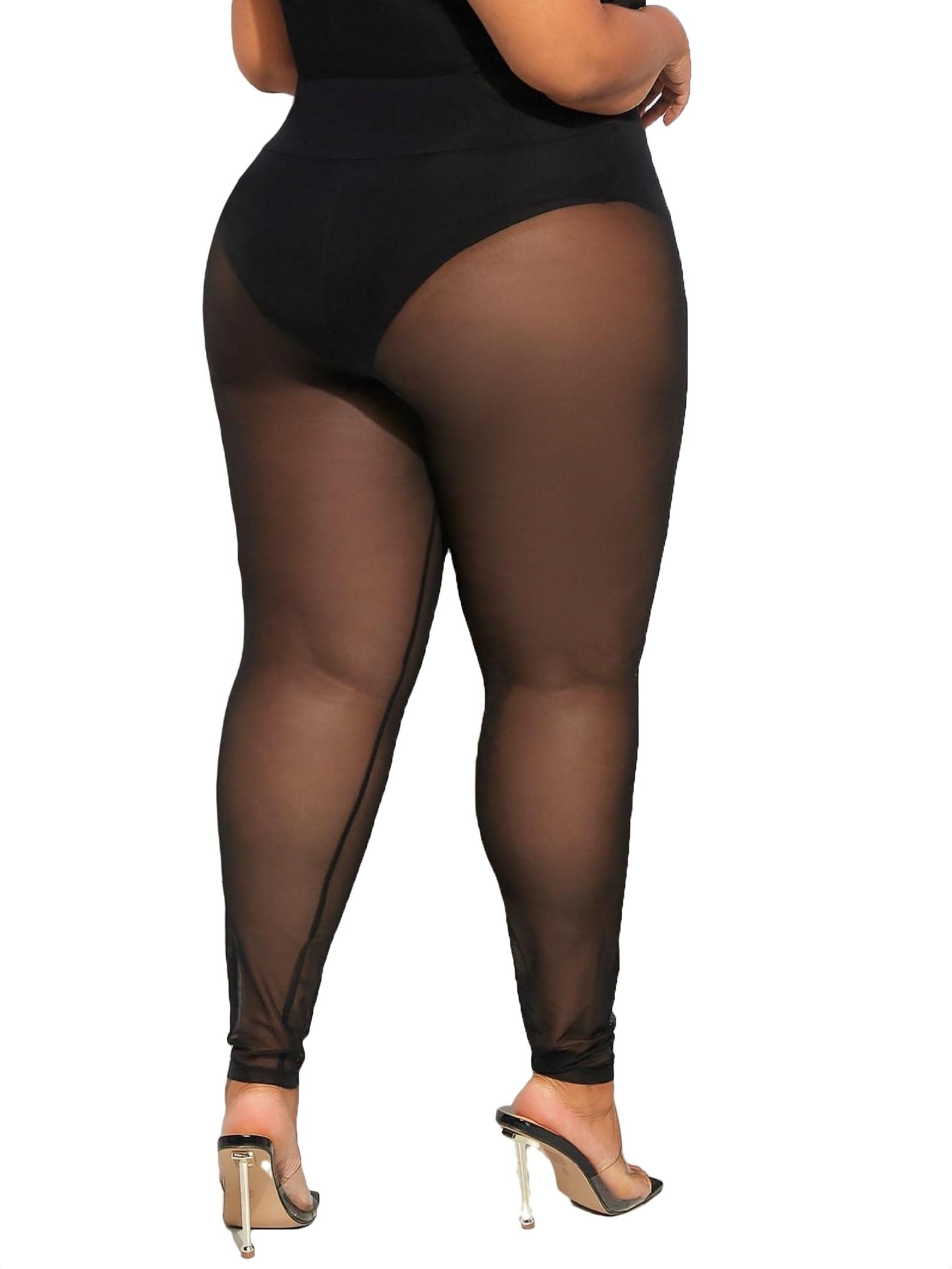 Women's Sexy Plain Regular Black Long Plus Size Leggings US26 (6X) 