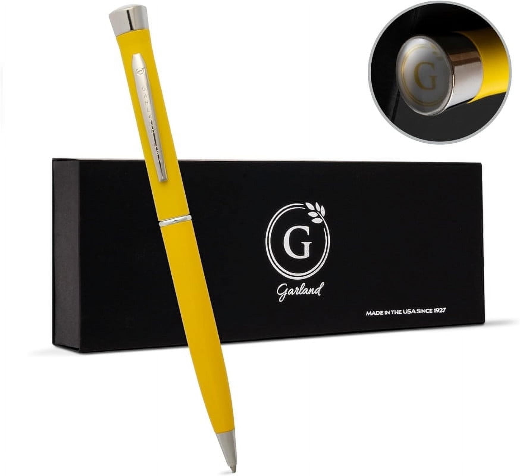 Garland Metal Twist Pen- Made in USA- Premium Cerakote Coating, Durable & Stylish Finish, Gift for Executive, Graduate, Professional, Classy Gift Box, Refillable- Safety Yellow with Chrome