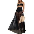 thumbnail image 1 of Women's Sexy Polka Dot Splicing See Through Maxi High Waisted Transparent Long Pleated Mesh Skirts(NO Underwear), 1 of 4