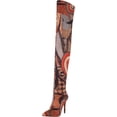 thumbnail image 1 of Women's Sexy Printed Stretchy Thigh High Boots Pointy Toe Stiletto Heel Booties Over The Knee High Heel Boot, 1 of 15