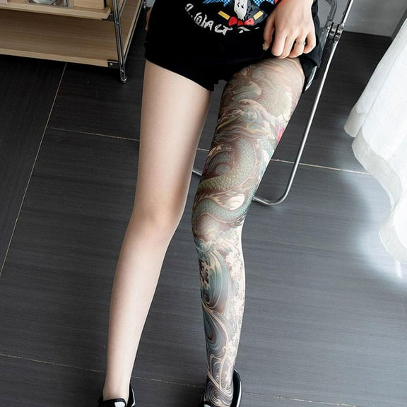 Women's Sexy Printed Tights Fake Tattoo Peony Pantyhose Female Perspective GXM