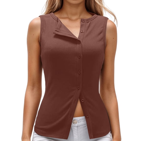 Women's Sexy Pure Color Sleeveless Button Up Vest