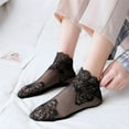 thumbnail image 1 of Women's Sexy Rose Pattern Lace Mesh Socks, Sheer Hollow Out Non Slip Cotton Sole Short Ankle Toe Socks, Stretchy Breathable Polyester One Size Fashion Socks for Women Daily Gift 1 Pair Black, 1 of 9