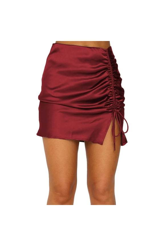 Women's Sexy Ruched Pleated Side Split Slit Short Mini Skirt