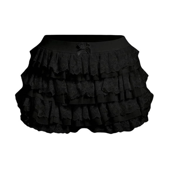 Women's Sexy Ruffle Shorts, Low Rise Lace Layered Bloomers Y2k Fairy Tiered Party Micro Sleep Shorts Pettipants