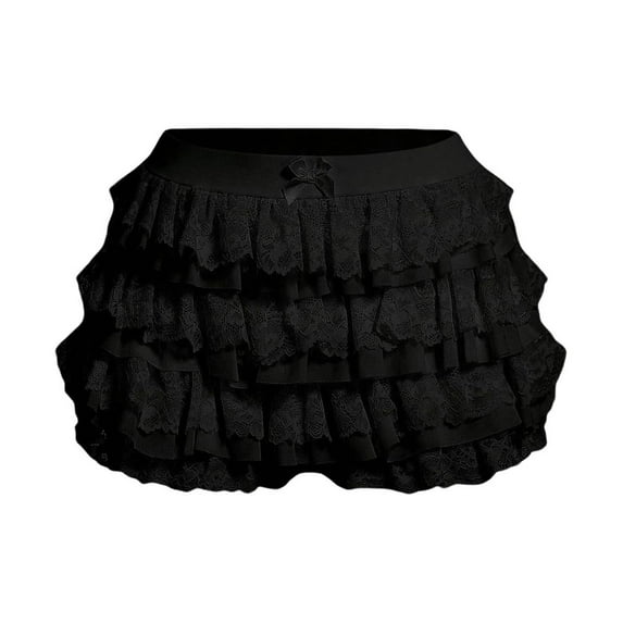 Women's Sexy Ruffle Shorts, Low Rise Lace Layered Bloomers Y2k Fairy Tiered Party Micro Sleep Shorts Pettipants