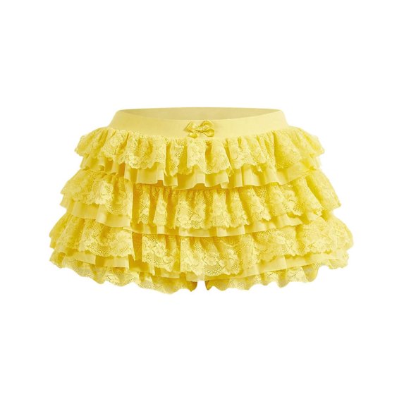 Women's Sexy Ruffle Shorts, Low Rise Lace Layered Bloomers Y2k Fairy Tiered Party Micro Sleep Shorts Pettipants