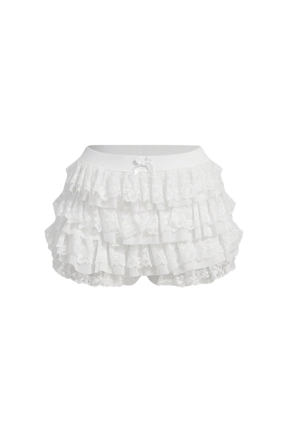 Women's Sexy Ruffle Shorts, Low Rise Lace Layered Bloomers Y2k Fairy Tiered Party Micro Sleep Shorts Pettipants