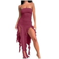 thumbnail image 1 of Women's Sexy Ruffle Strapless Maxi Dress Irregular Floral Tassel Split Ruched Bodycon Evening Party Tube Dresses, 1 of 7